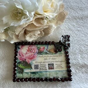 Two's Company Red Rhinestone Butterfly Picture Frame with Vintage Accents